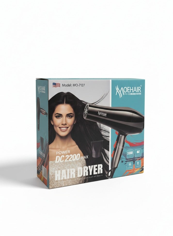 MoeHair MO-7127 Professional Hair Dryer for Women, 2200W DC Motor, Hot & Cold Air with True Cool Shot, 3 Heat & 2 Speed Settings, Diffuser & Slim Concentrator for Fast Salon-Style Drying - Image 2